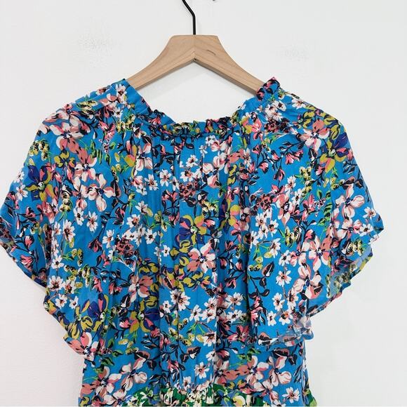 Anthropologie Robin Tiered Oversize Floral Flutter Sleeve Boho Mini Dress Small - Picture 6 of 10